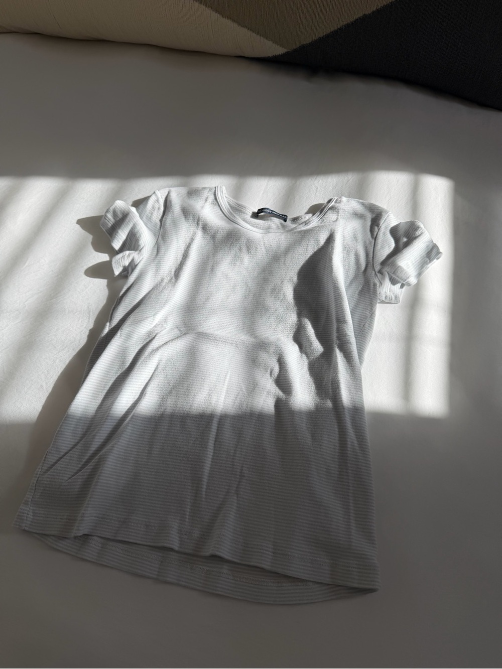 Brandy Melville White Short Sleeve Ruffle Accent Tee